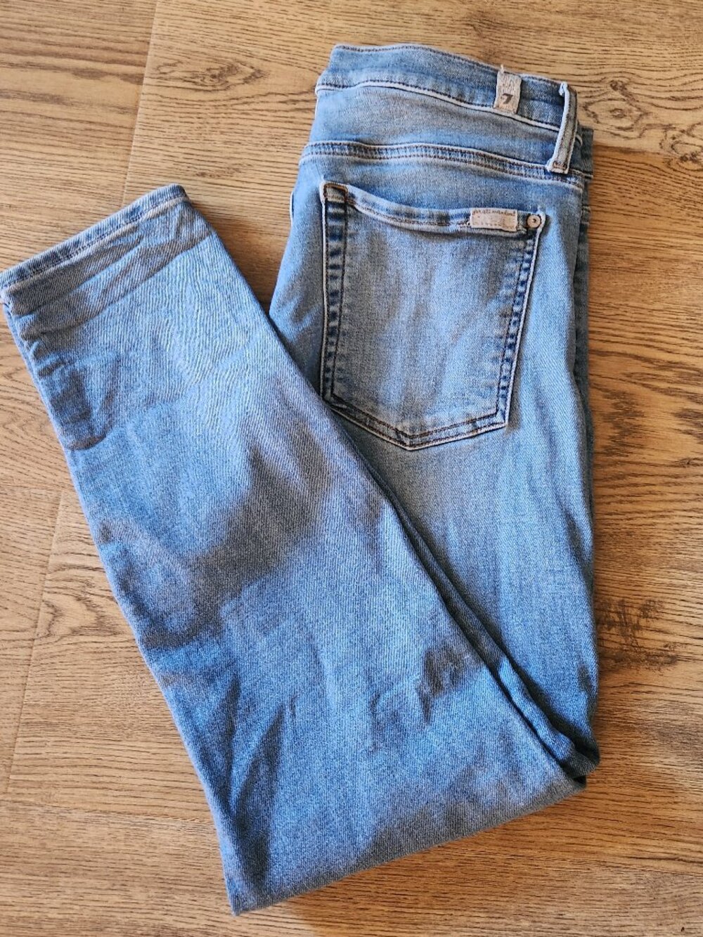 7 For All Mankind High Waist Ankle Gwenevere Skinny Jeans Light Wash Blue